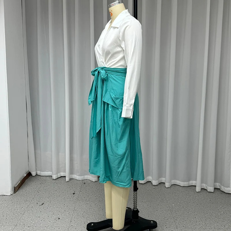 2024 őszi új európai és amerikai Amazon határokon átnyúló egyszínű vékony ing, magas derekú, fűzős, vékony szoknya kosztüm