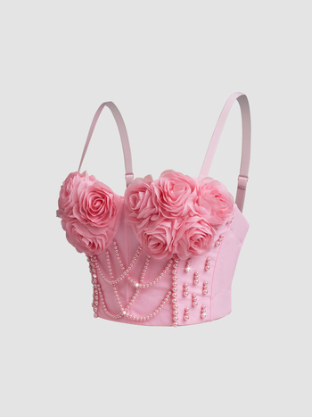 Λουρί ψαροκόκαλου Lu Qiuguo με επίθεμα στήθους, γιλέκο με λουλούδια, εξωτερική ένδυση, περιτύλιγμα βάσης, γαλλικό τοπ με χάντρες DB1831