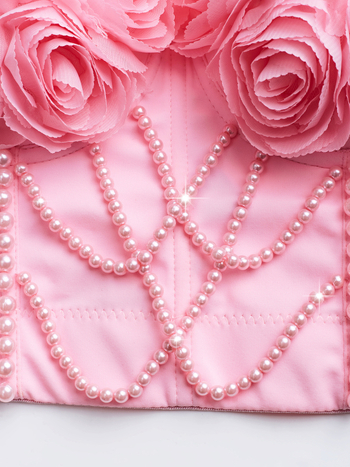 Λουρί ψαροκόκαλου Lu Qiuguo με επίθεμα στήθους, γιλέκο με λουλούδια, εξωτερική ένδυση, περιτύλιγμα βάσης, γαλλικό τοπ με χάντρες DB1831