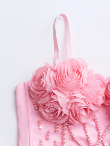 Λουρί ψαροκόκαλου Lu Qiuguo με επίθεμα στήθους, γιλέκο με λουλούδια, εξωτερική ένδυση, περιτύλιγμα βάσης, γαλλικό τοπ με χάντρες DB1831