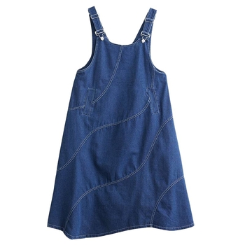 2025-ös laza és divatos koreai stílusú, középhosszú, plus size ruha az életkor csökkentésére és a karcsúsító megjelenésért. Farmer nadrágtartós szoknya.