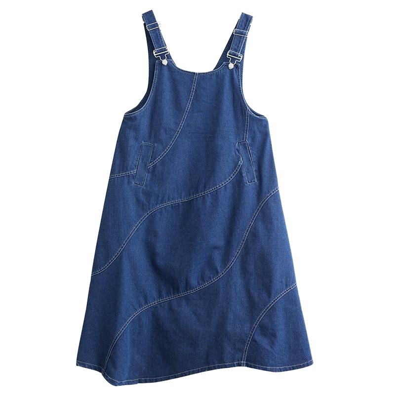 2025-ös laza és divatos koreai stílusú, középhosszú, plus size ruha az életkor csökkentésére és a karcsúsító megjelenésért. Farmer nadrágtartós szoknya.