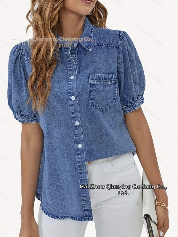 Határokon átnyúló export sokoldalú hajtókás vékony puffos ujjú farmer felső ebay amazon új hétköznapi ing trend