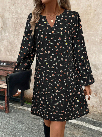 Európai és amerikai V-nyakú női ruházat 2025 tavaszi és nyári új Amazon független állomás robbanások hosszú ujjú divatnyomtatású női ruha