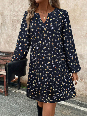 Ευρωπαϊκά και αμερικανικά γυναικεία ρούχα με V-neck 2025 άνοιξη και καλοκαίρι νέο Amazon ανεξάρτητες εκρήξεις σταθμών με μακριά μανίκια μόδας με εκτύπωση γυναικείο φόρεμα