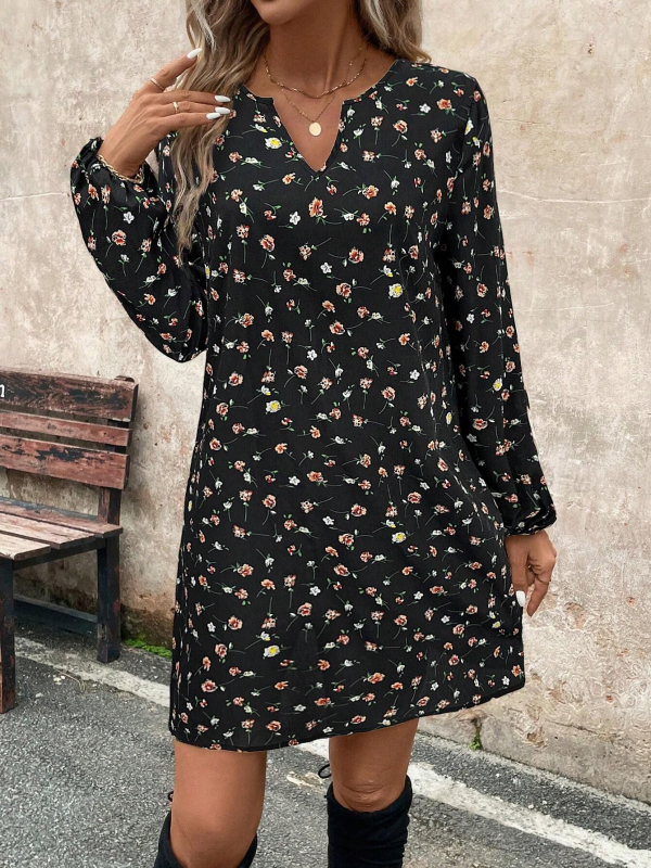 Európai és amerikai V-nyakú női ruházat 2025 tavaszi és nyári új Amazon független állomás robbanások hosszú ujjú divatnyomtatású női ruha