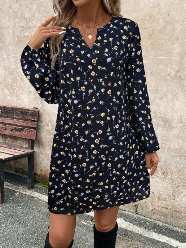 Európai és amerikai V-nyakú női ruházat 2025 tavaszi és nyári új Amazon független állomás robbanások hosszú ujjú divatnyomtatású női ruha