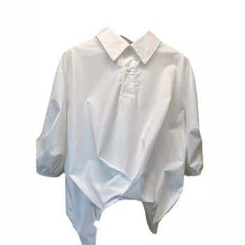 2025 Лятна корейска стилна модна широка поло риза с къс ръкав, универсална, японски стил, дизайн, нишова бяла риза за жени