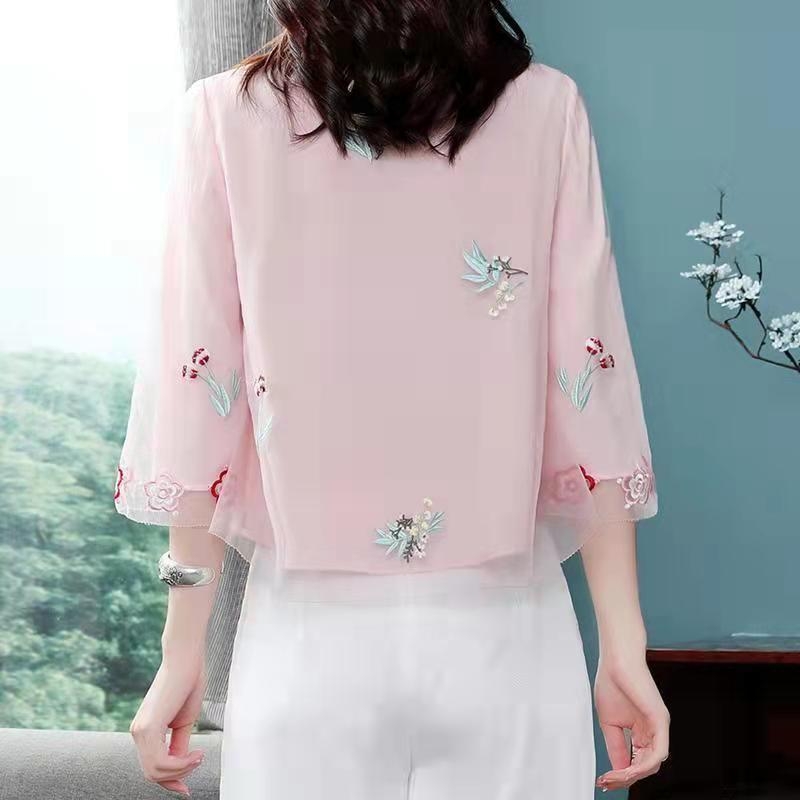 Tradicionālie ķīniešu sieviešu topi Vasaras retro stils Hanfu Ķīnas Republikas stils Sieviešu mākslinieciskais ikdienas brīvais ķīniešu stila dzena apģērbs Sieviešu dzena stils