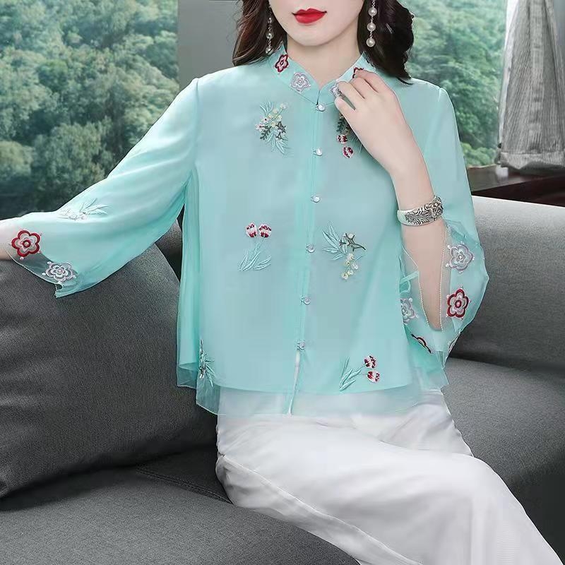 Tradicionālie ķīniešu sieviešu topi Vasaras retro stils Hanfu Ķīnas Republikas stils Sieviešu mākslinieciskais ikdienas brīvais ķīniešu stila dzena apģērbs Sieviešu dzena stils