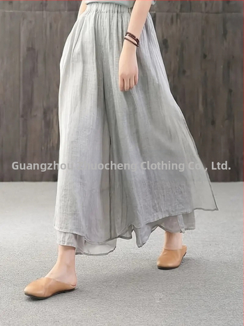 Лято 2025 Нови ретро едноцветни универсални удобни феерични деветточкови панталони с пола, дамски драпирани широки панталони