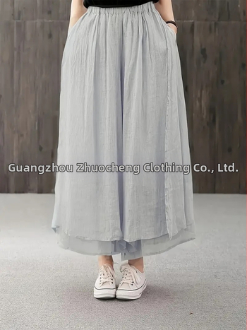 Лято 2025 Нови ретро едноцветни универсални удобни феерични деветточкови панталони с пола, дамски драпирани широки панталони