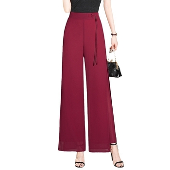 Елегантни шифонени панталони с широки крачоли за жени 2024 Лято нови свободни драпиращи се елегантни прави панталони с висока талия и разделяне