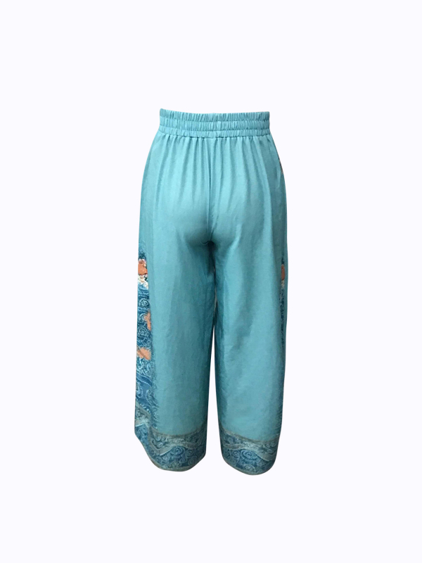 Európai és amerikai női exportált alkalmi rugalmas derékú, virágmintás, széles szárú nadrág