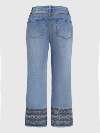 Új tanga farmernadrág, új modell, határokon átnyúló külkereskedelmi női, magas derekú, egyenes szabású, etnikai stílusú, hímzett, rojtos, rövidített farmernadrág