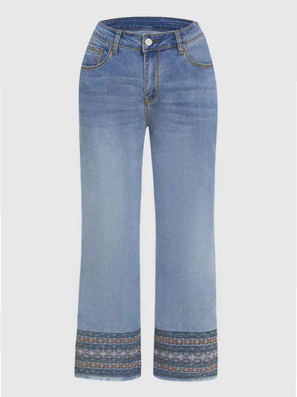 Új tanga farmernadrág, új modell, határokon átnyúló külkereskedelmi női, magas derekú, egyenes szabású, etnikai stílusú, hímzett, rojtos, rövidített farmernadrág