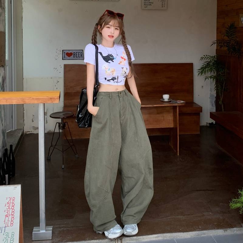 Nagykereskedelmi katonai zöld amerikai retró drapézott, földig érő, Scimitar férfi és női bő, lezser, széles szárú cargo nadrág