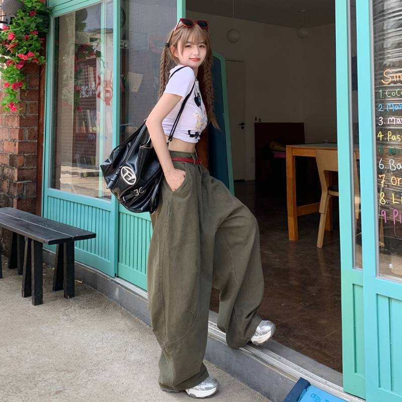 Nagykereskedelmi katonai zöld amerikai retró drapézott, földig érő, Scimitar férfi és női bő, lezser, széles szárú cargo nadrág