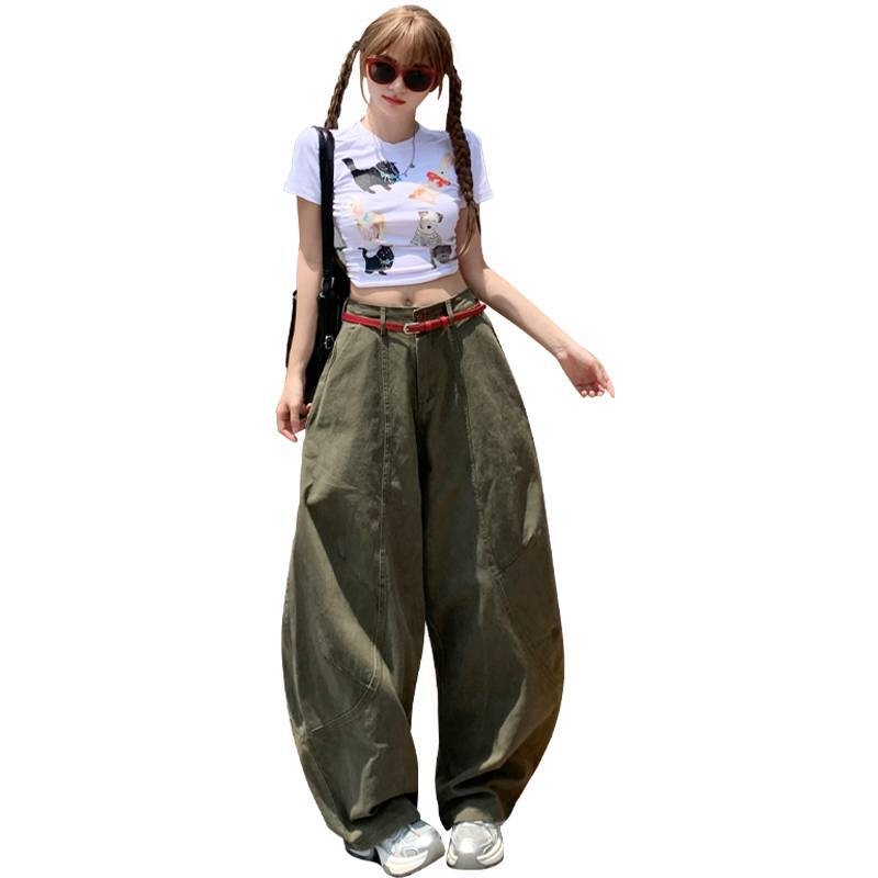 Nagykereskedelmi katonai zöld amerikai retró drapézott, földig érő, Scimitar férfi és női bő, lezser, széles szárú cargo nadrág