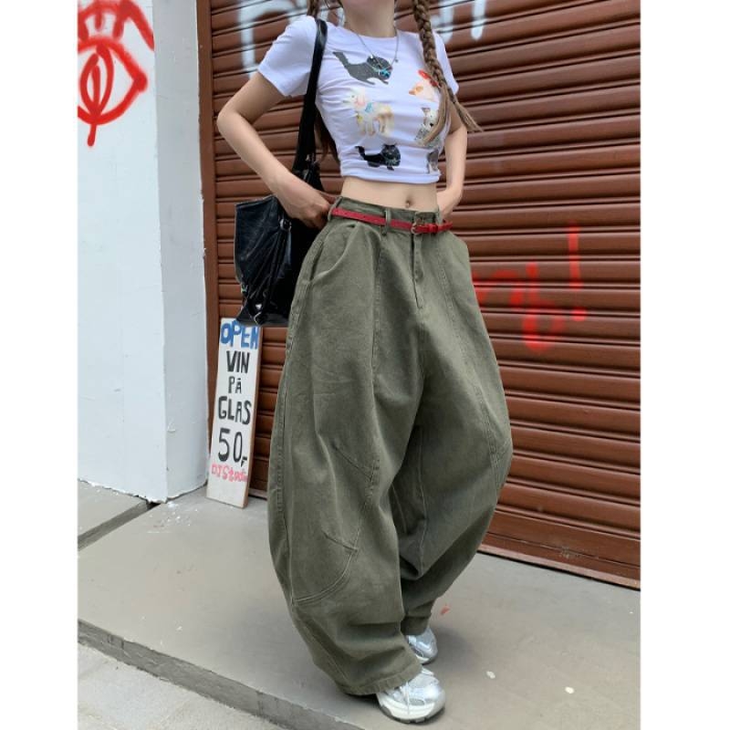 Nagykereskedelmi katonai zöld amerikai retró drapézott, földig érő, Scimitar férfi és női bő, lezser, széles szárú cargo nadrág