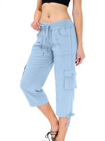 Capri nadrág, európai és amerikai, határokon átnyúló, lezser, új stílusú, derékban húzózsinóros nadrág