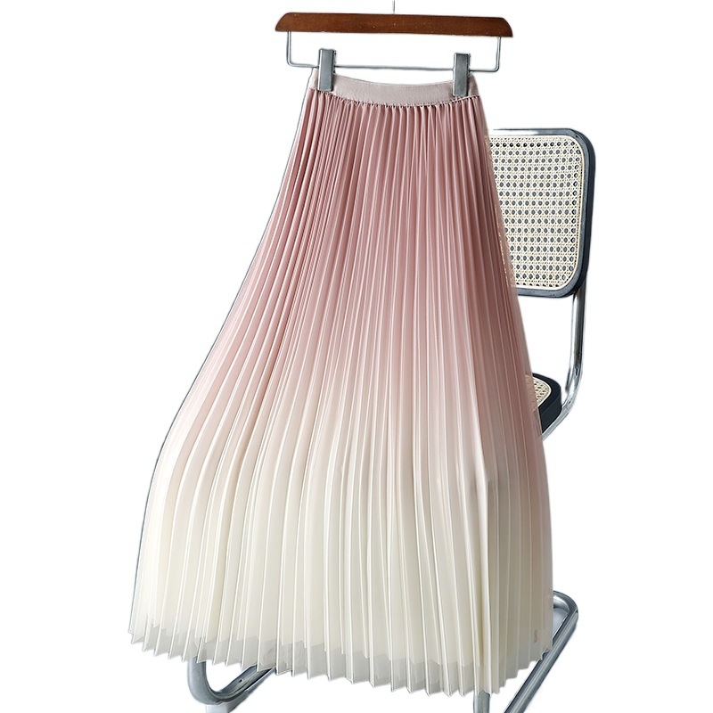 Megfordítható, színátmenetes színű, hálós szoknya, női, 2024-es nyári, új, középhosszú, magas derekú, vékony, A-vonalú rakott szoknya