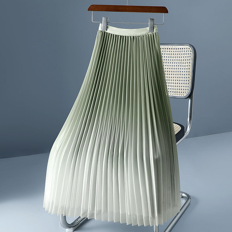 Megfordítható, színátmenetes színű, hálós szoknya, női, 2024-es nyári, új, középhosszú, magas derekú, vékony, A-vonalú rakott szoknya