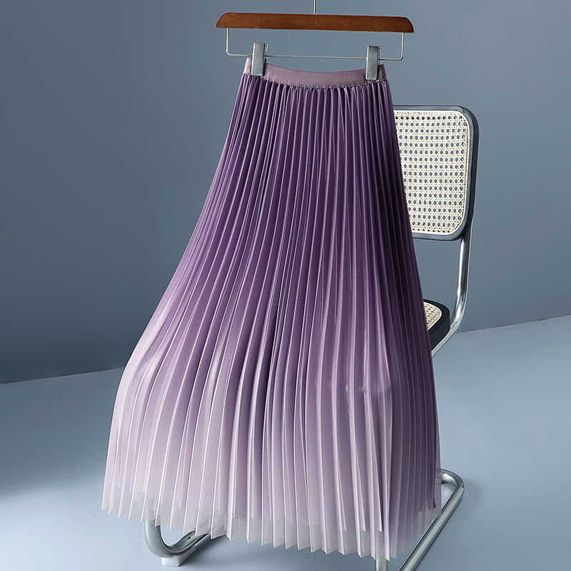 Megfordítható, színátmenetes színű, hálós szoknya, női, 2024-es nyári, új, középhosszú, magas derekú, vékony, A-vonalú rakott szoknya