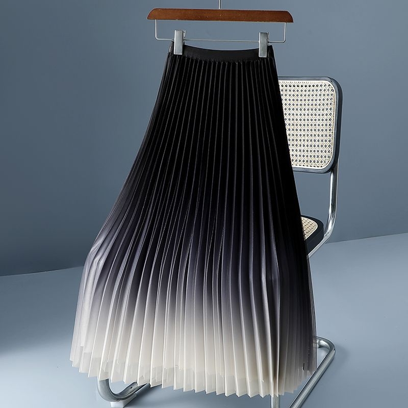 Megfordítható, színátmenetes színű, hálós szoknya, női, 2024-es nyári, új, középhosszú, magas derekú, vékony, A-vonalú rakott szoknya