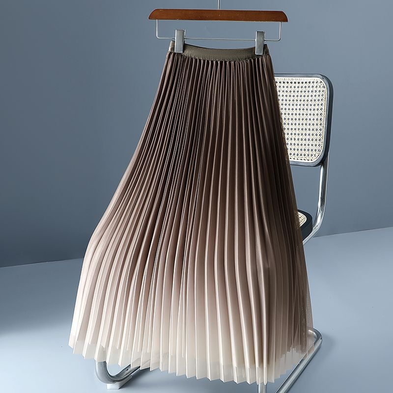Megfordítható, színátmenetes színű, hálós szoknya, női, 2024-es nyári, új, középhosszú, magas derekú, vékony, A-vonalú rakott szoknya