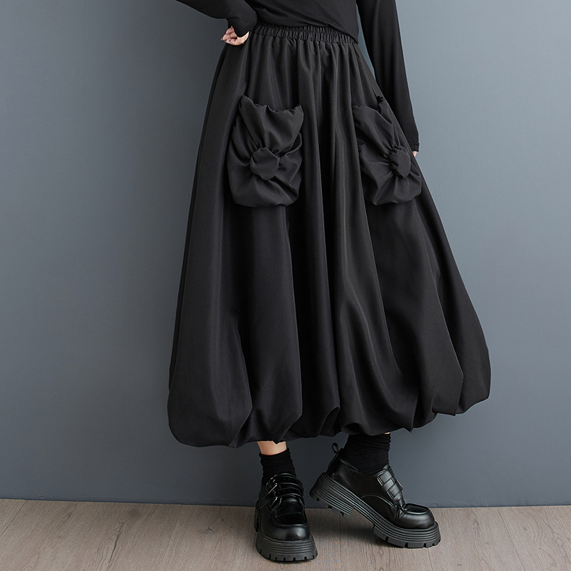 Divatos, zsebes, kétrétegű, varrásos, lámpás szoknya, niche, nehéz kézműves dizájn, virágrügyes ruha 2024 őszi újdonság