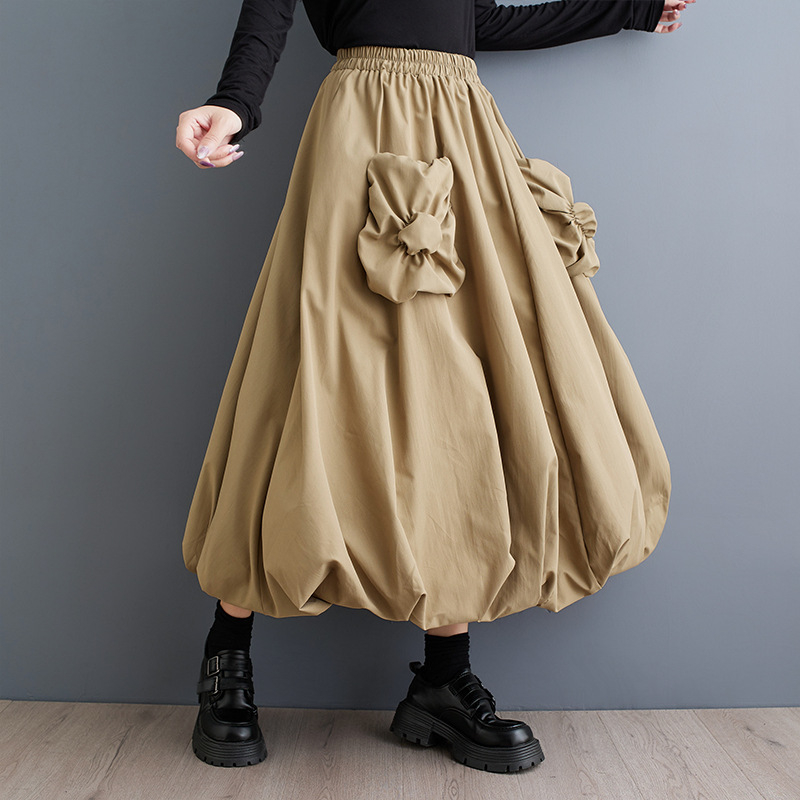 Divatos, zsebes, kétrétegű, varrásos, lámpás szoknya, niche, nehéz kézműves dizájn, virágrügyes ruha 2024 őszi újdonság