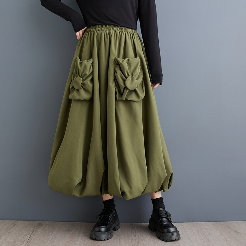 Divatos, zsebes, kétrétegű, varrásos, lámpás szoknya, niche, nehéz kézműves dizájn, virágrügyes ruha 2024 őszi újdonság