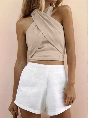 Európa és az Egyesült Államok határokon átnyúló külkereskedelmi női Amazon új, egyszerű divatos, fűzős nyakú csővászon felső.