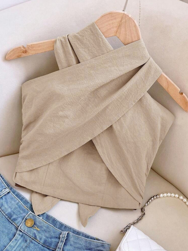 Európa és az Egyesült Államok határokon átnyúló külkereskedelmi női Amazon új, egyszerű divatos, fűzős nyakú csővászon felső.