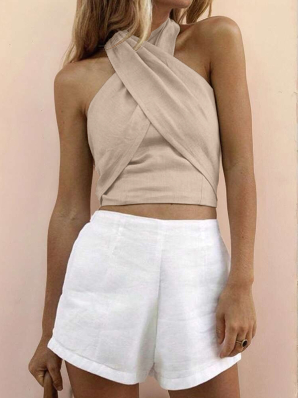 Európa és az Egyesült Államok határokon átnyúló külkereskedelmi női Amazon új, egyszerű divatos, fűzős nyakú csővászon felső.