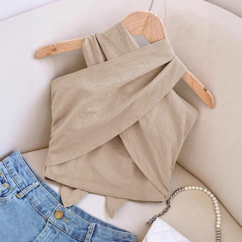 Európa és az Egyesült Államok határokon átnyúló külkereskedelmi női Amazon új, egyszerű divatos, fűzős nyakú csővászon felső.