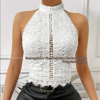 2025 Ευρώπη και Ηνωμένες Πολιτείες διασυνοριακή Amazon hot-selling δαντέλα με κοίλο λαιμό αμάνικο δαντέλα σέξι τοπ γυναίκες