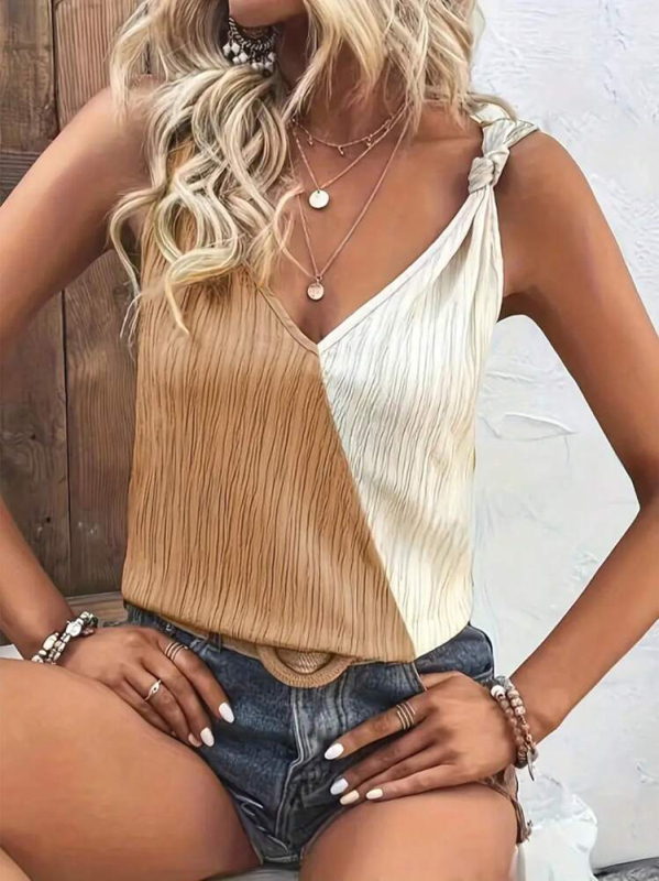 2025-ös nyári Amazon európai és amerikai népszerű új kontrasztos színű illesztéses overál fűzős, harisnyatartós, ujjatlan, V-nyakú felső