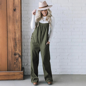 2024 őszi és téli új, határokon átnyúló európai és amerikai női ruházati cikkek Amazon Independent Station egyszínű, zsebes, laza kordbársony overallokból