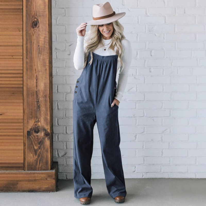 2024 őszi és téli új, határokon átnyúló európai és amerikai női ruházati cikkek Amazon Independent Station egyszínű, zsebes, laza kordbársony overallokból