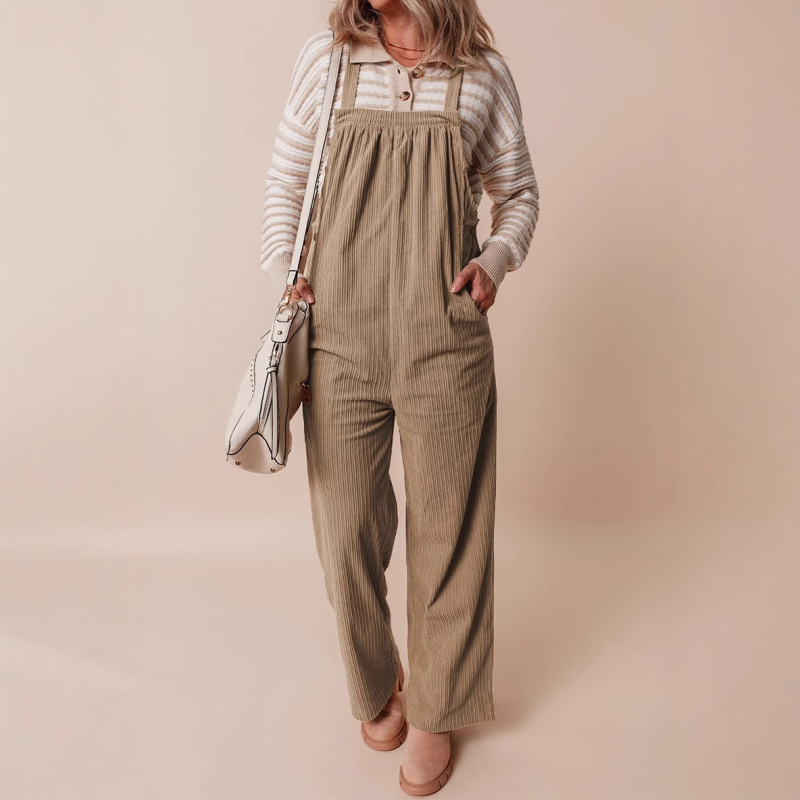 2024 őszi és téli új, határokon átnyúló európai és amerikai női ruházati cikkek Amazon Independent Station egyszínű, zsebes, laza kordbársony overallokból