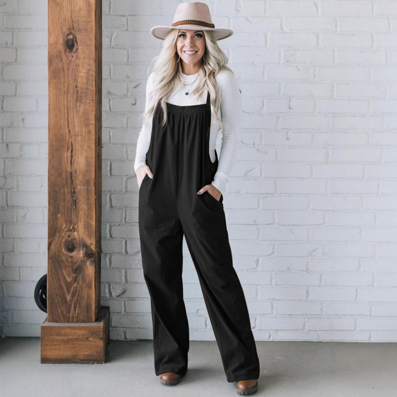 2024 őszi és téli új, határokon átnyúló európai és amerikai női ruházati cikkek Amazon Independent Station egyszínű, zsebes, laza kordbársony overallokból