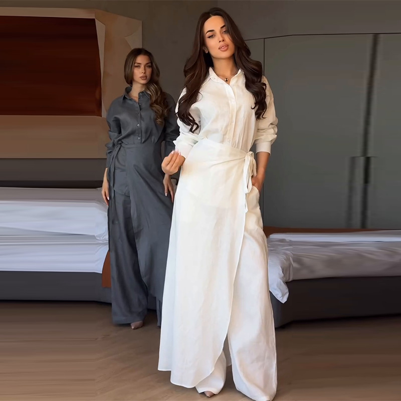 2025 Új európai és amerikai Amazon határokon átnyúló külkereskedelmi női alkalmi, kényelmes, szabálytalan ing, hosszú ujjú, háromrészes szett