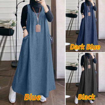 Új, határokon átnyúló, ujjatlan, bő pulóver, lezser, egyszerű, középhosszú ruha