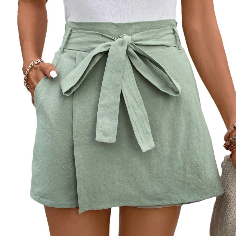 2025 Amazon Cross-Border női új, tiszta színű, lezser rövidnadrág, masniderezhető, nyári nadrág, szoknya