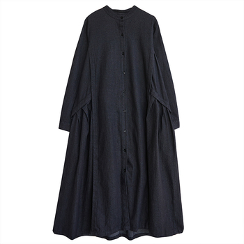 Φόρεμα πουκάμισο μεσαίου μήκους, απλό γιακά με στάμπα και ραφή, χαλαρό και αδυνατιστικό, 2024