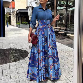 Europska ženska odjeća za proljeće i jesen Traper suknja s printom, nova plus size europska i američka afrička ležerna košulja dugih rukava