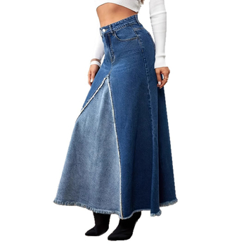Ευρωπαϊκή και αμερικανική φούστα μισού μήκους με συρραφές 2025 Νέα φούστα τζιν με ακατέργαστη άκρη και καυτές πωλήσεις για εξαγωγές, φούστα τζιν με πλυμένο σκίσιμο