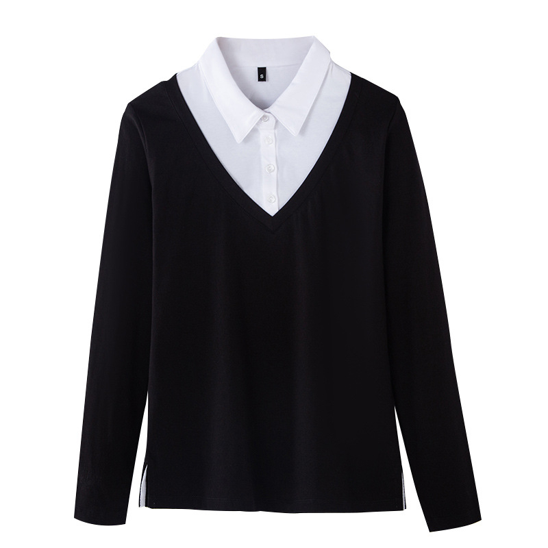 Γυναικεία Μπλούζα 2025 Νέα Φθινοπωρινά Γυναικεία Μπλούζα Δύο Τεμαχίων με Μακρυμάνικα T-Shirts για Γυναικεία Ευέλικτα Πόλο Μπλούζες με Πέτο Κορεάτικου Στυλ 6712-1